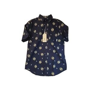 Sherman Men's Small Navy Blue Generic Floral Short Sleeve Button Up Casual NWT